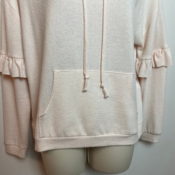 LC Lauren Conrad Pink Sz Small -- ruffle hoodie shirt feminine with pocket - Picture 5 of 11